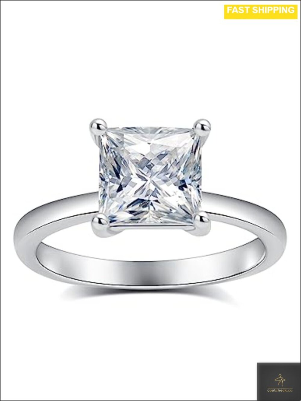 Moissanite Solitaire Engagement Ring Princess Cut 925 Sterling Silver 18K Gold